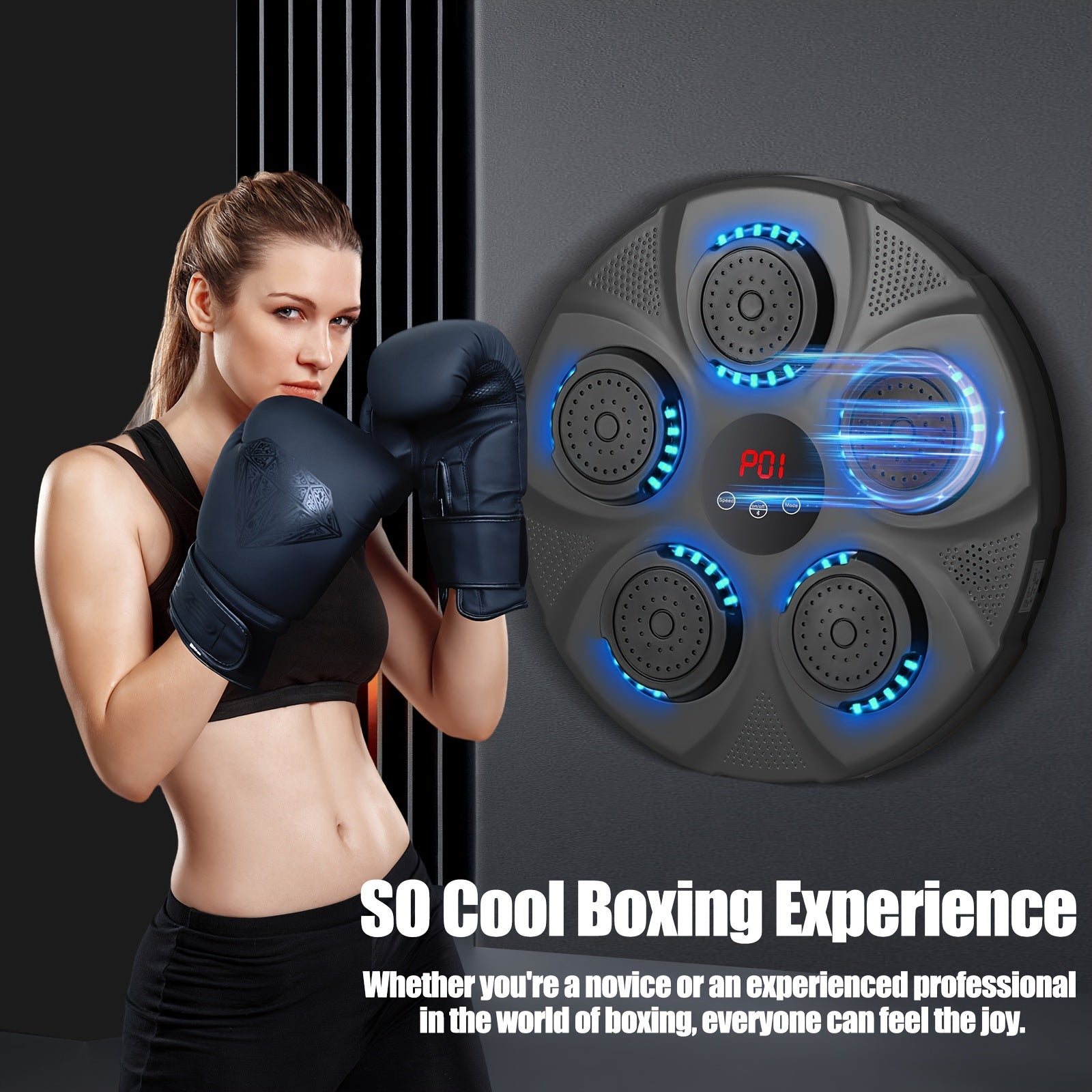 Electronic Music Boxing Machine, Boxing Training Punching Equipment, Wall Mounted Boxing Machine, Smart Boxing Target Workout Machine - Black