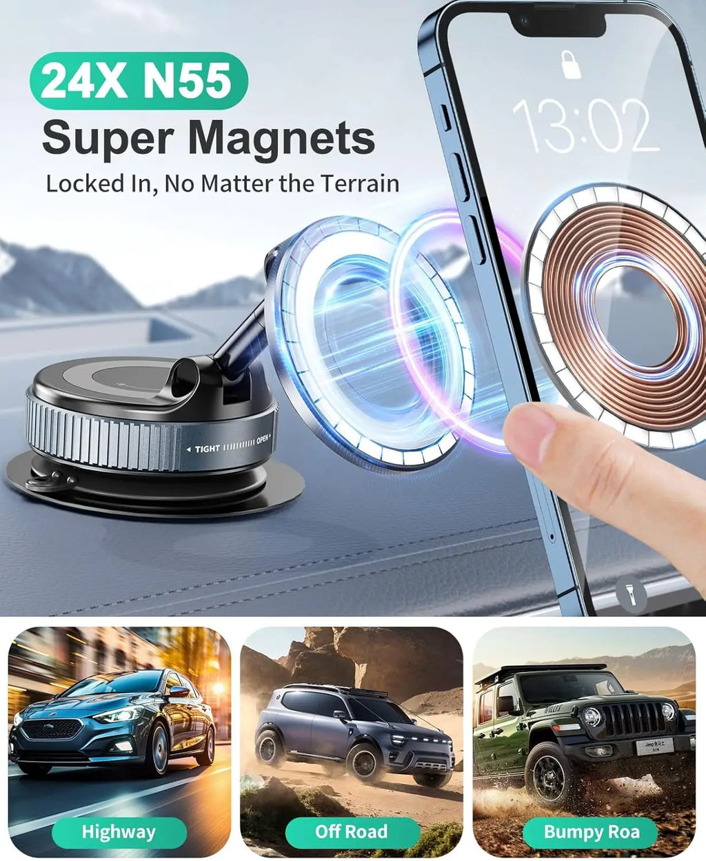 Vacuum Suction Magnetic Phone Holder for Magsafe 360° Adjustable Car Phone Mount & Retractable Vacuum Cell Phone Holders Phones