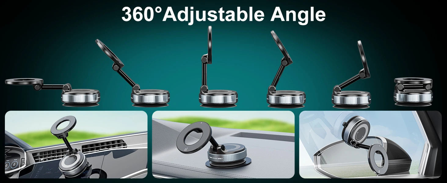 Vacuum Suction Magnetic Phone Holder for Magsafe 360° Adjustable Car Phone Mount & Retractable Vacuum Cell Phone Holders Phones