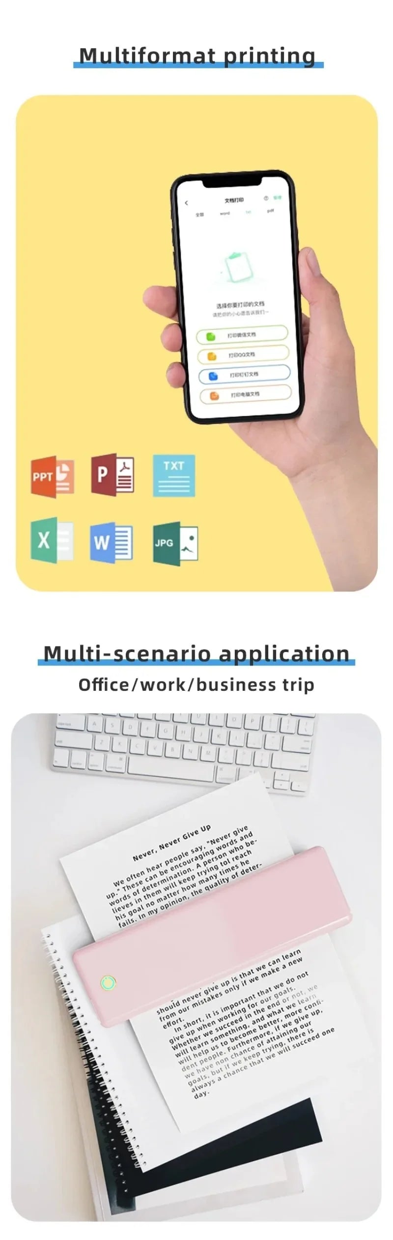 Bluetooth A4 Thermal Printer USB Charging for Contract PDF Document Photo Picture Study Office Wireless Mobile Printing Machine